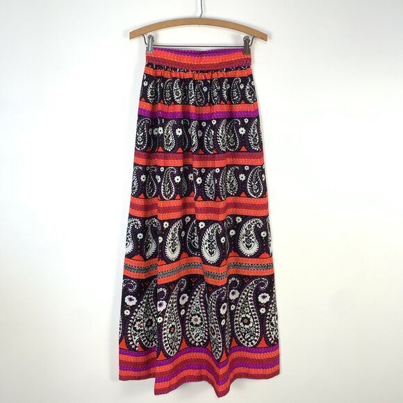 Vintage Dresses & Skirts - VTG Alex Colman 1960s 70s Womens XS Paisley Maxi Skirt Boho Hippy Psychedelic